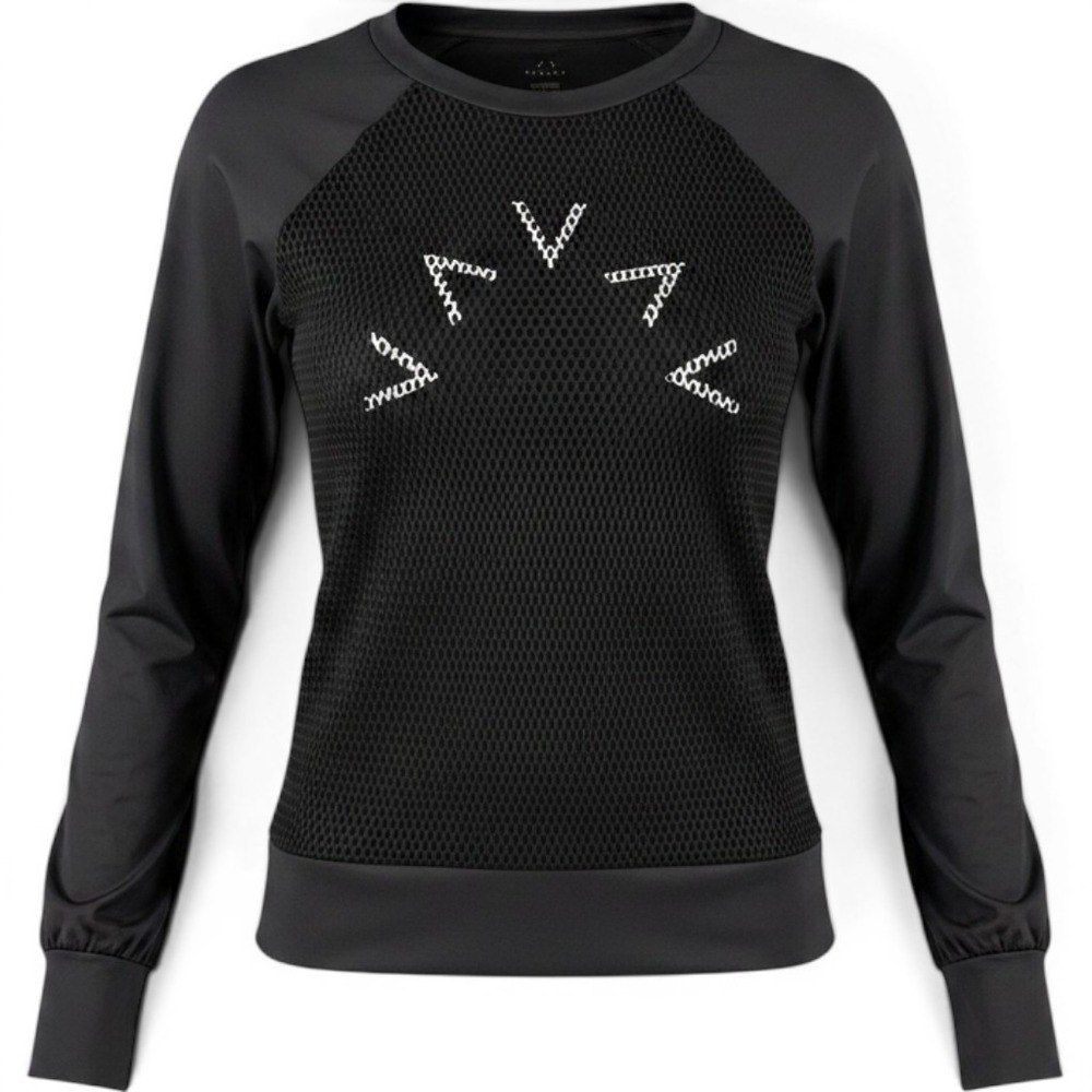 Varley Womens Black Mesh Front Long Sleeve Activewear Top Size Large